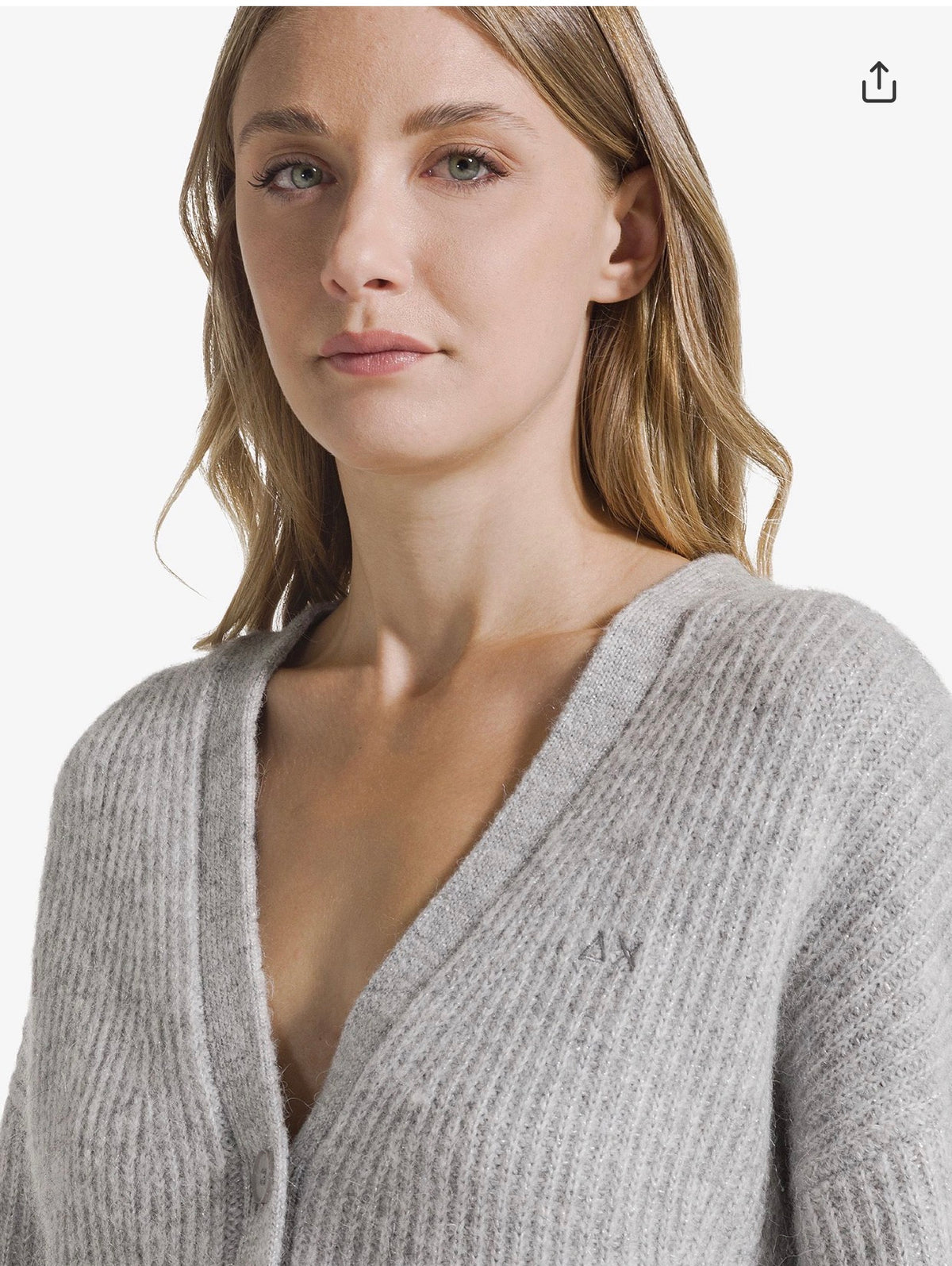 Cardigan in lurex in lana a coste grigio chiaro Sun 68
