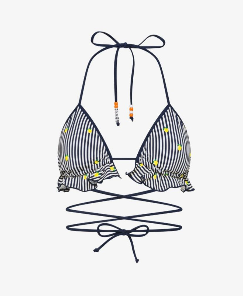 Bikini mare a pois con rouches bianco panna/blu navy Sun68