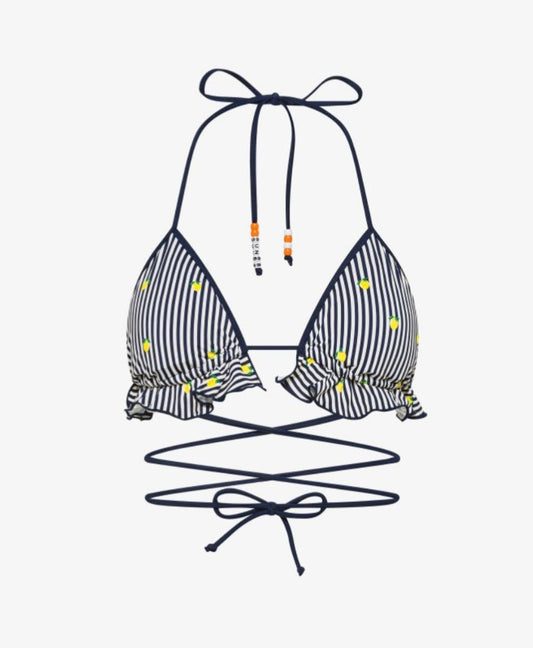 Bikini mare a pois con rouches bianco panna/blu navy Sun68