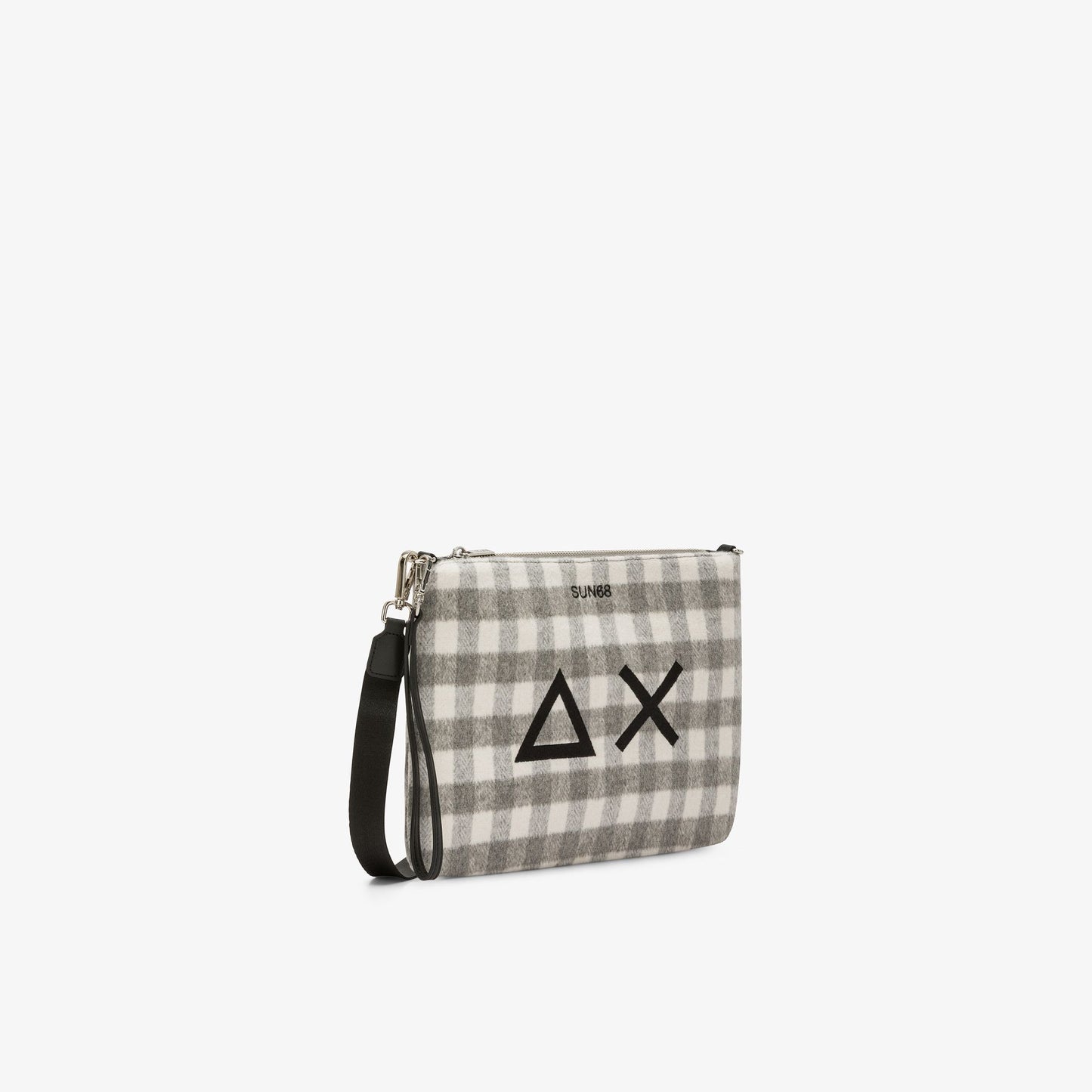 Pochette in lana check grigio medio