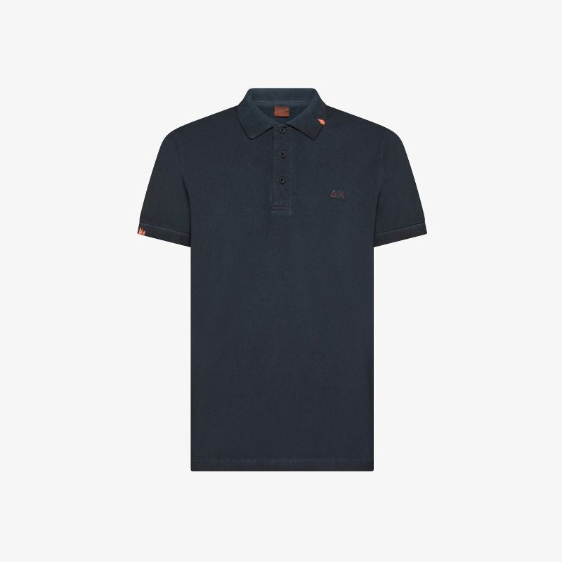 Polo con trattamento vintage in piquet di cotone blu navy Sun68