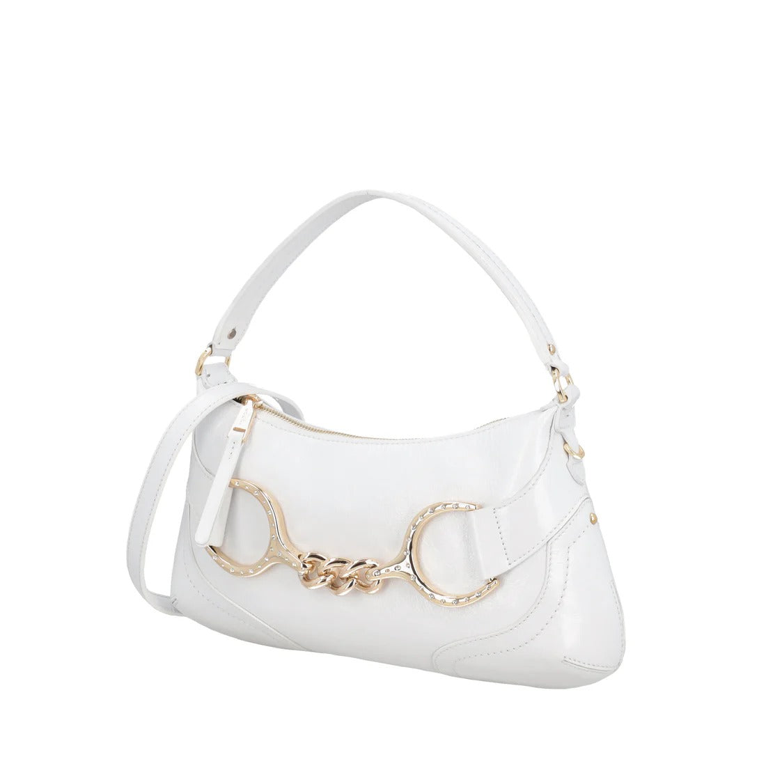 Tracolla Cecilia in pelle con staffa colore bianco Tosca Blu