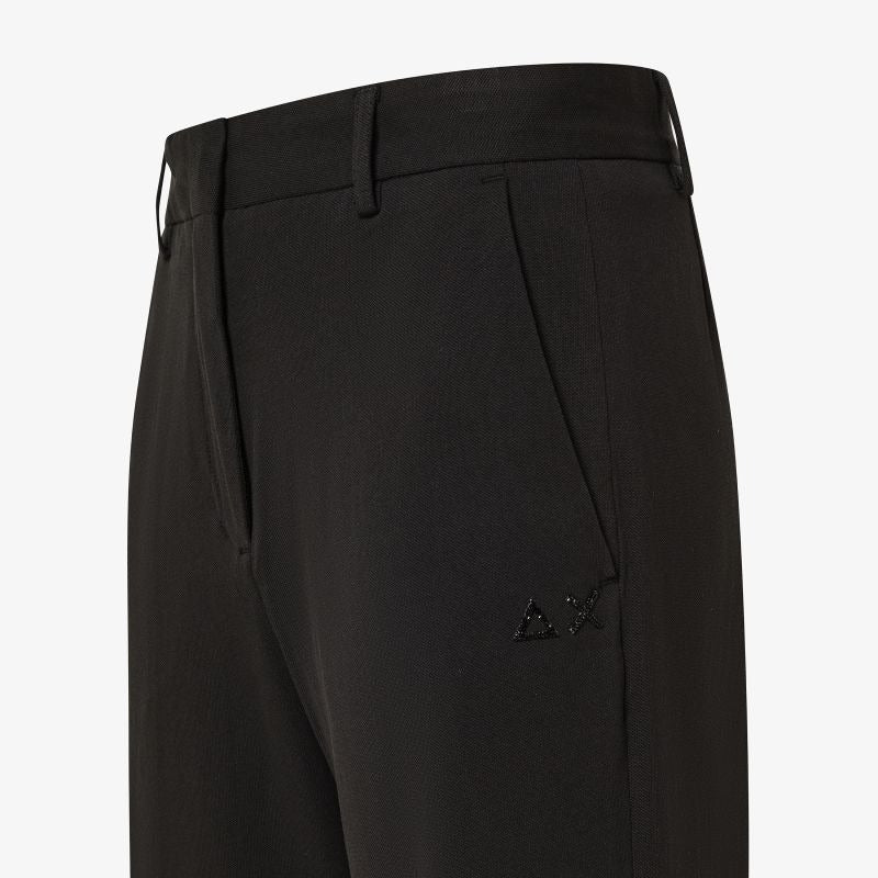 Pantaloni wide leg in piquet di cotone nero Sun68