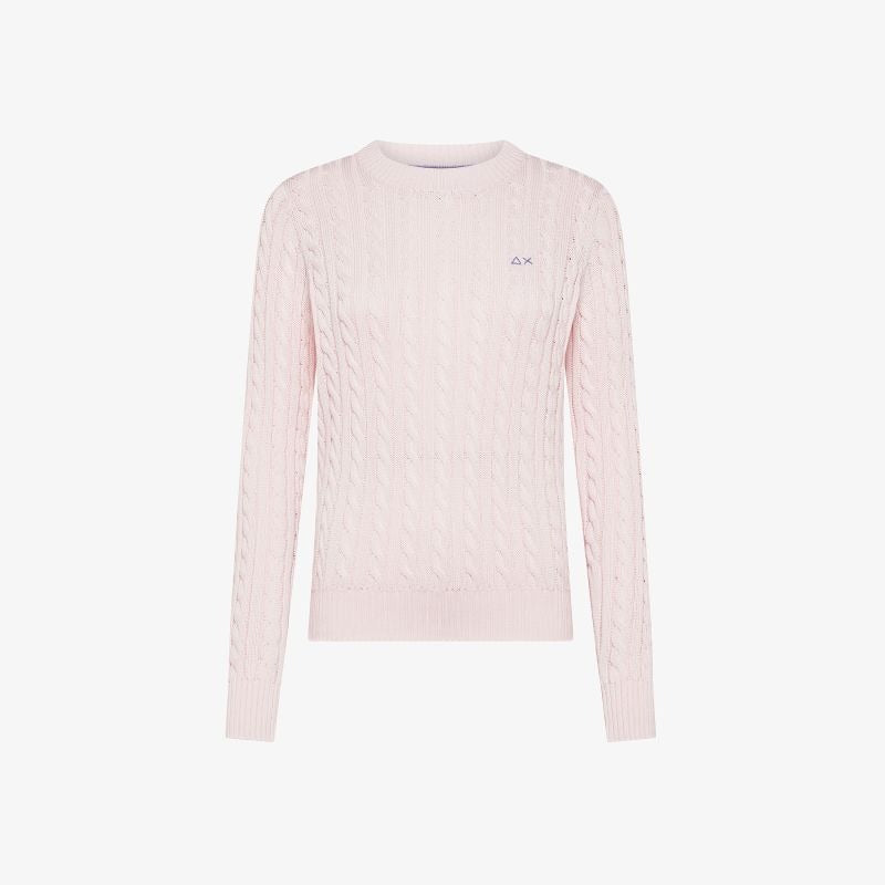 Maglia in cotone a trecce rosa Sun68