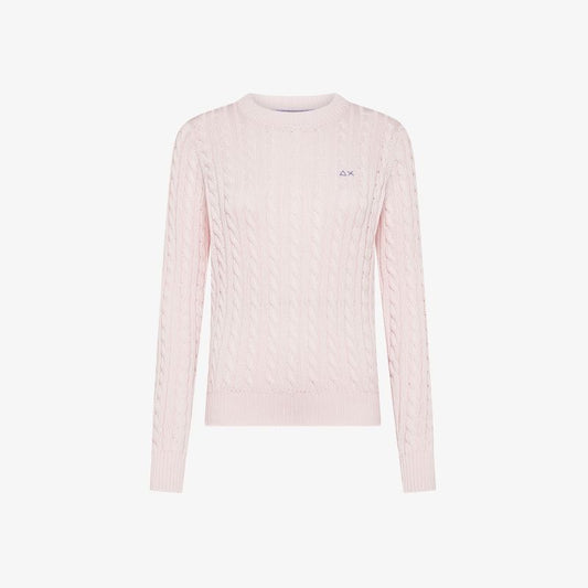 Maglia in cotone a trecce rosa Sun68