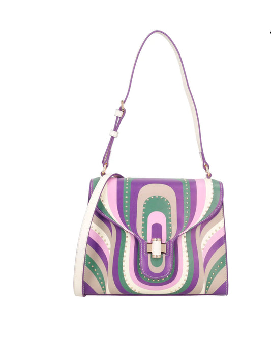 Borsa a spalla Grace in pelle con stampa colore viola