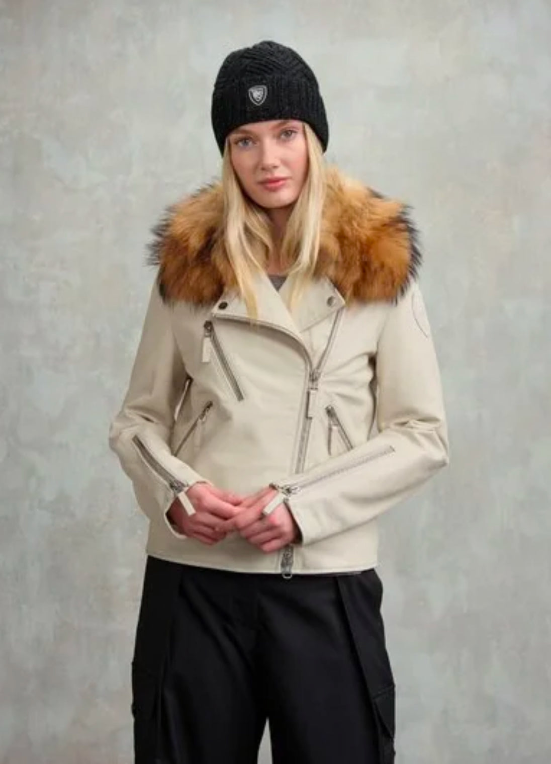 Chiodo in pelle con pelliccia Cherry