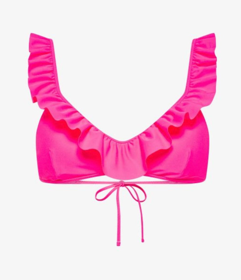 top mare con rouches fucsia