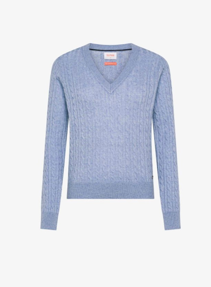 maglia in lana a trecce con scollo a V Sun68