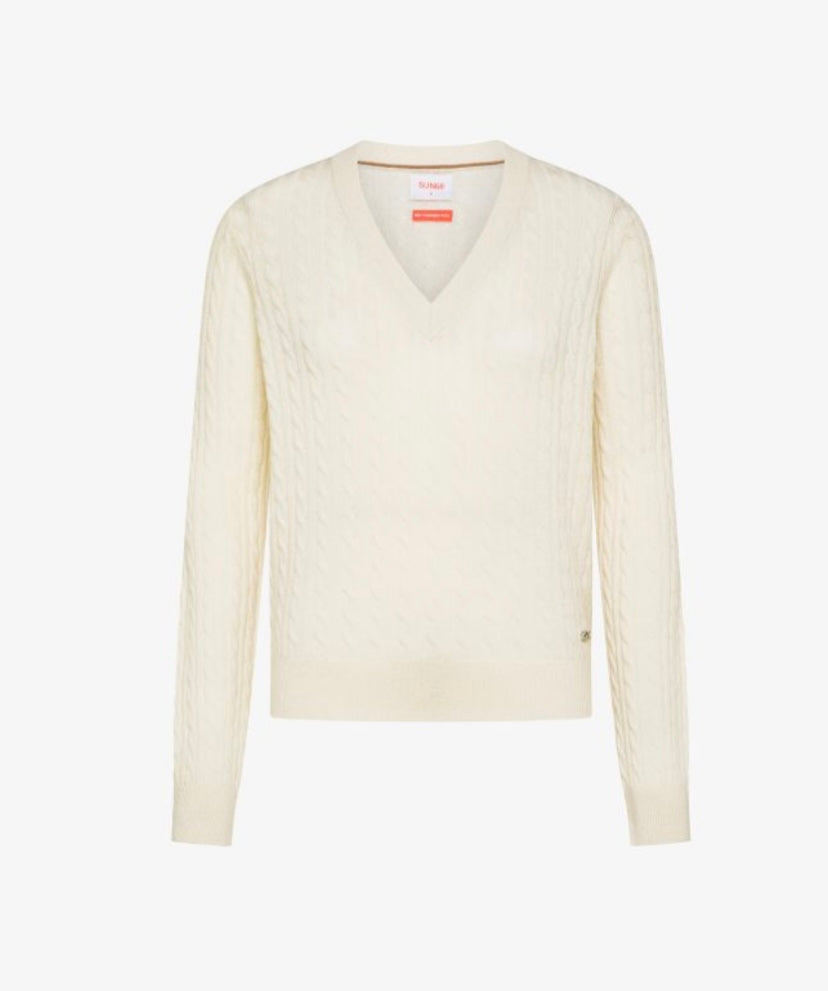 Maglia in lana a trecce con scollo a V Sun68
