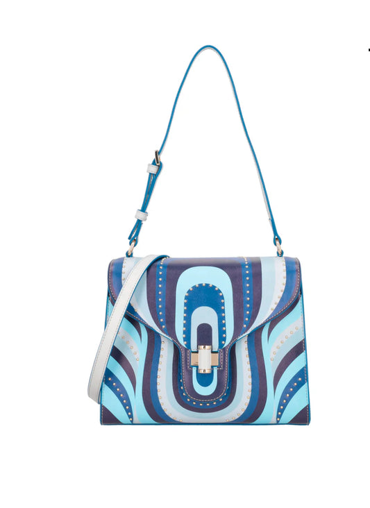 Borsa a spalla Grace in pelle con stampa colore bluette Tosca Blu