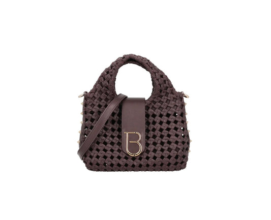 Borsa a mano mini in pelle intrecciata Sahara colore testa di moro Tosca Blu