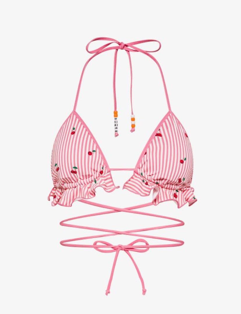 Bikini mare a pois con rouches bianco panna/fucsia Sun68