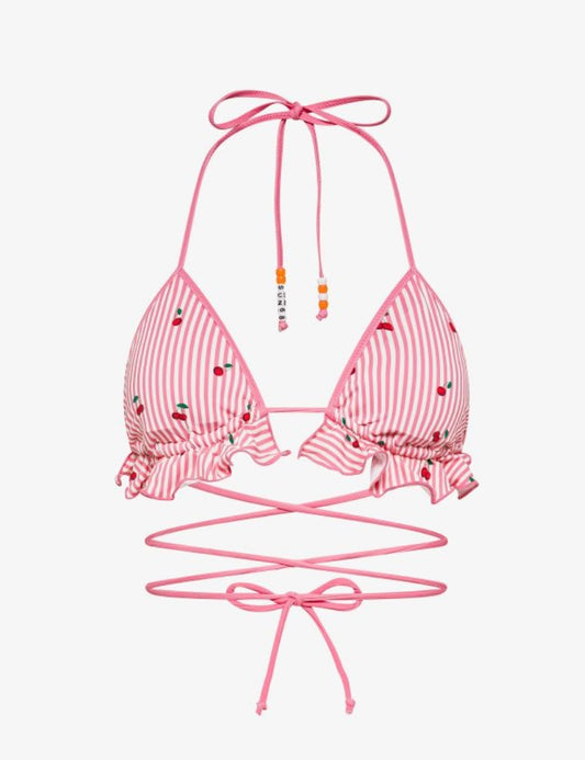 Bikini mare a pois con rouches bianco panna/fucsia Sun68