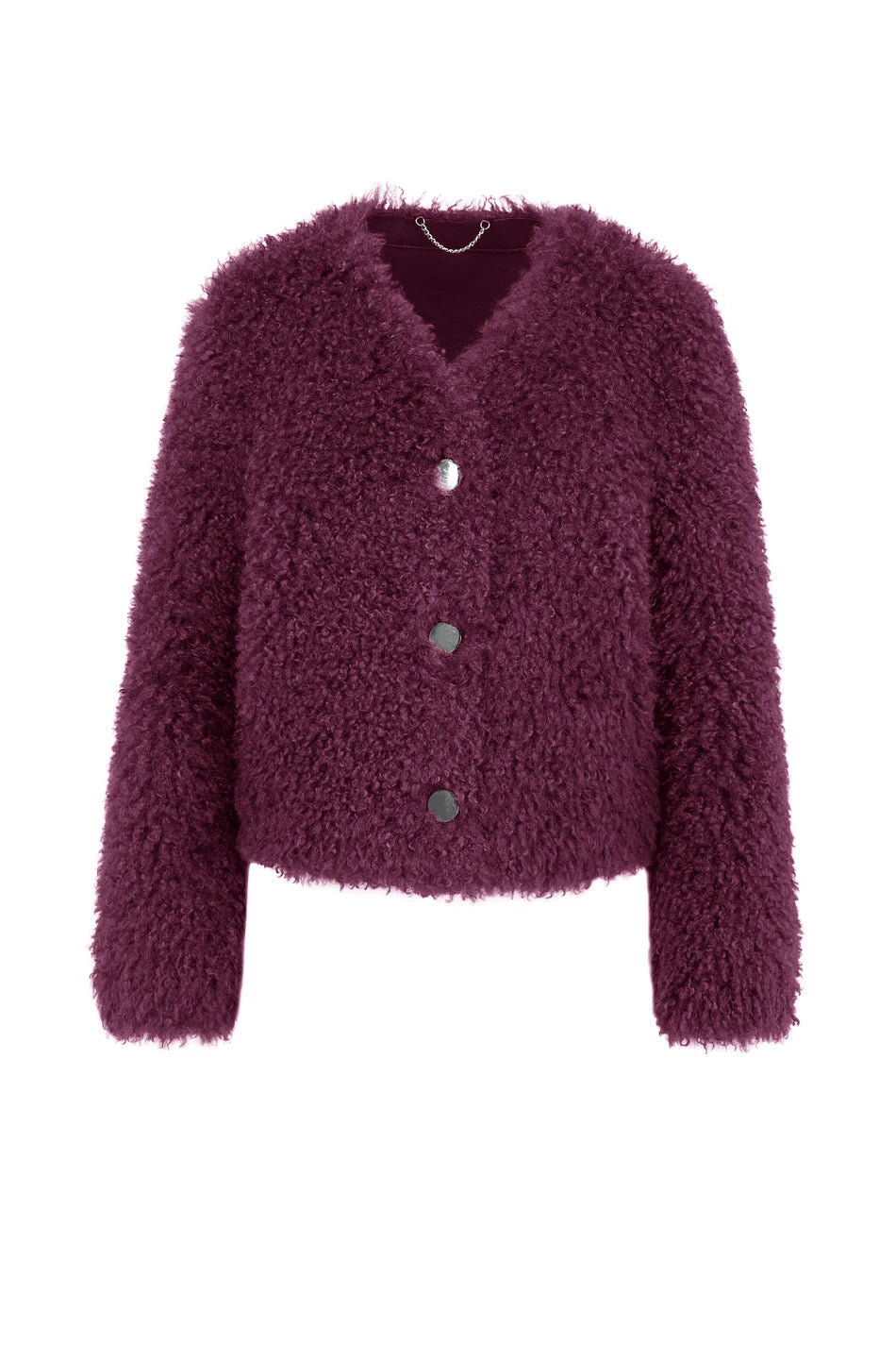 Cappotto corto in ecopelliccia riccia con bottoni metallici Censured