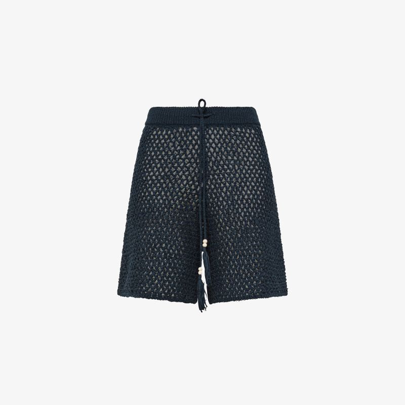 Shorts in maglia crochet di cotone blu navy Sun68