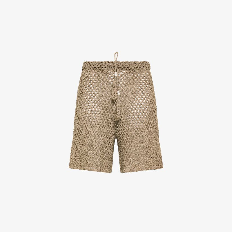 Shorts in maglia crochet di cotone grigio stone Sun68