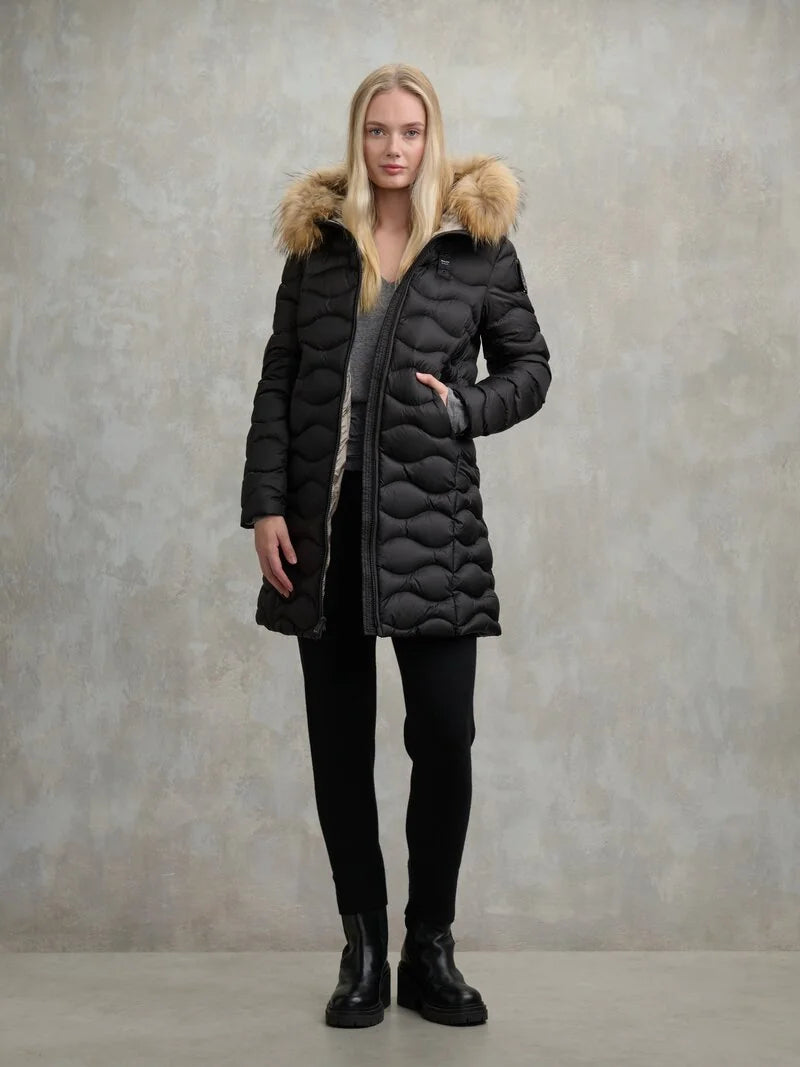Piumino lungo ad onde con pelliccia Lynel