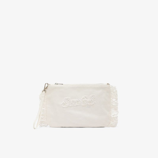 Pochette in tela di cotone con frange bianco panna Sun68