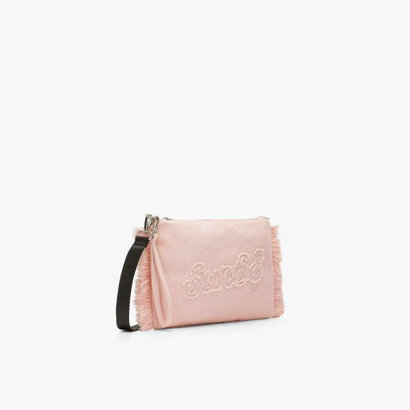 Pochette in tela di cotone con frange porcellana Sun68