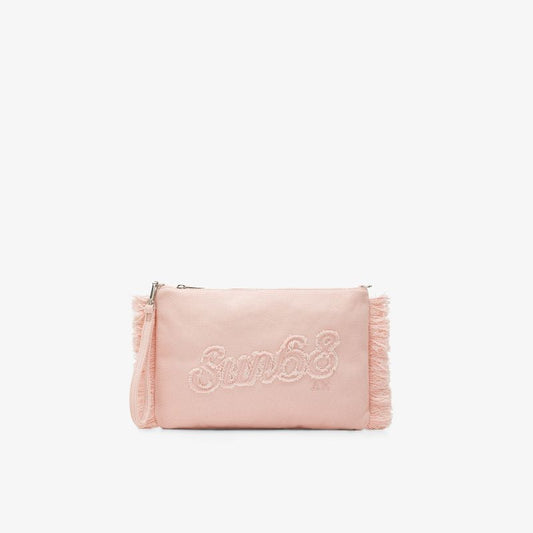 Pochette in tela di cotone con frange porcellana Sun68