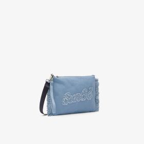 Pochette in tela di cotone con frange blu avio Sun68