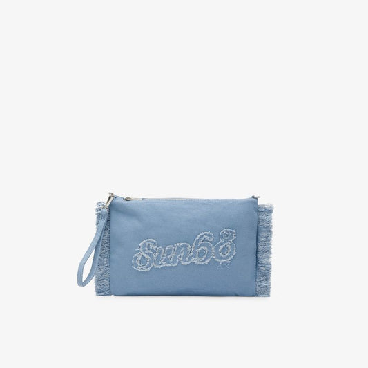 Pochette in tela di cotone con frange blu avio Sun68