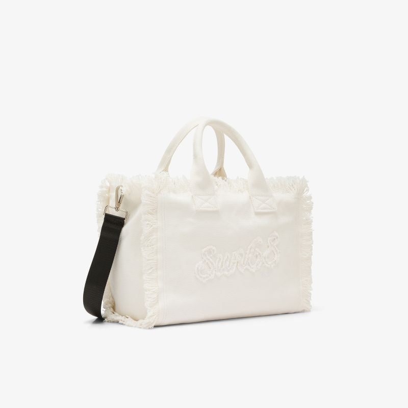 Shopping bag Cali media in tela di cotone bianco panna Sun68