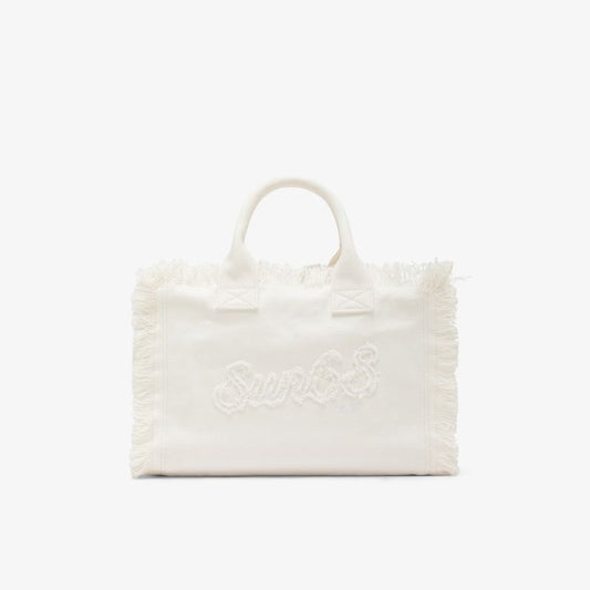 Shopping bag Cali media in tela di cotone bianco panna Sun68