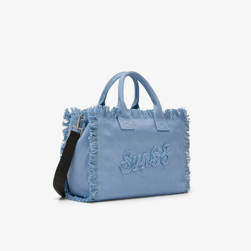 Shopping bag Cali media in tela di cotone blu avio Sun68