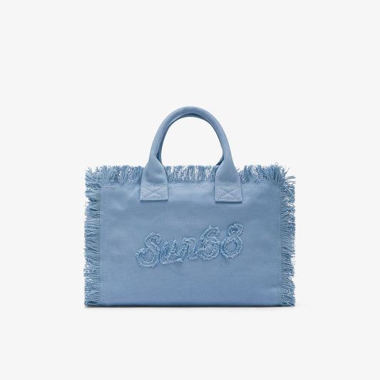 Shopping bag Cali media in tela di cotone blu avio Sun68