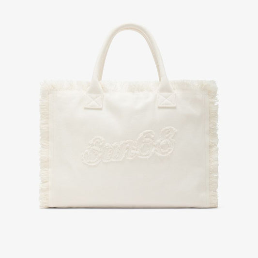 Shopping bag Cali grande in tela di cotone bianco panna Sun68