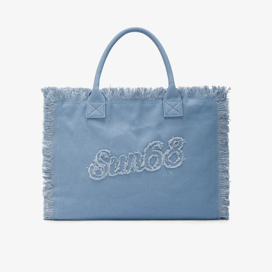 Shopping bag Cali grande in tela di cotone blu avio Sun68