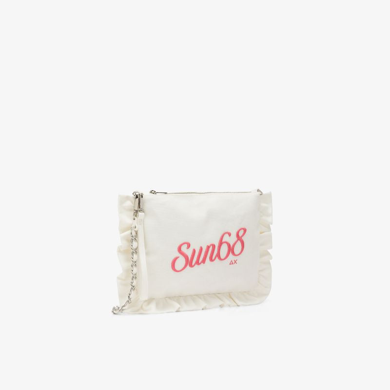 Pochette in tela di cotone con rouches bianco panna Sun68