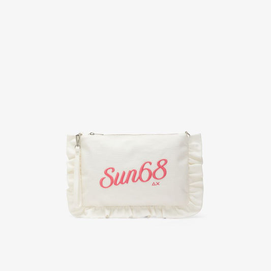 Pochette in tela di cotone con rouches bianco panna Sun68