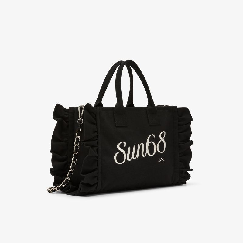 Shopping bag Cali media in tela di cotone nero Sun68