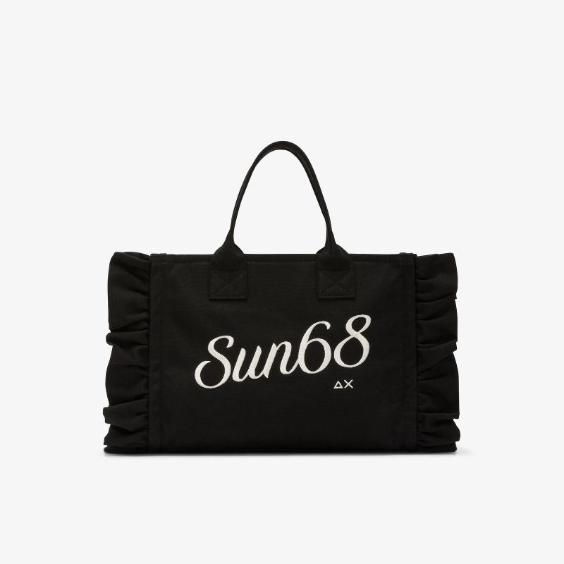 Shopping bag Cali media in tela di cotone nero Sun68