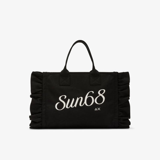 Shopping bag Cali media in tela di cotone nero Sun68
