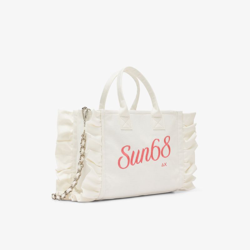 Shopping bag Cali media in tela di cotone bianco panna Sun68