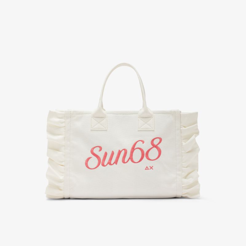 Shopping bag Cali media in tela di cotone bianco panna Sun68