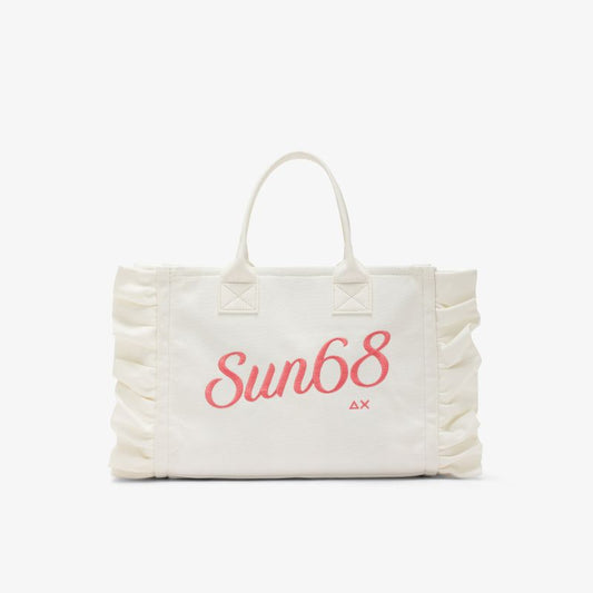Shopping bag Cali media in tela di cotone bianco panna Sun68