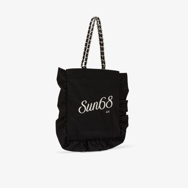 Shopping bag Cali in tela di cotone con rouches nero Sun68