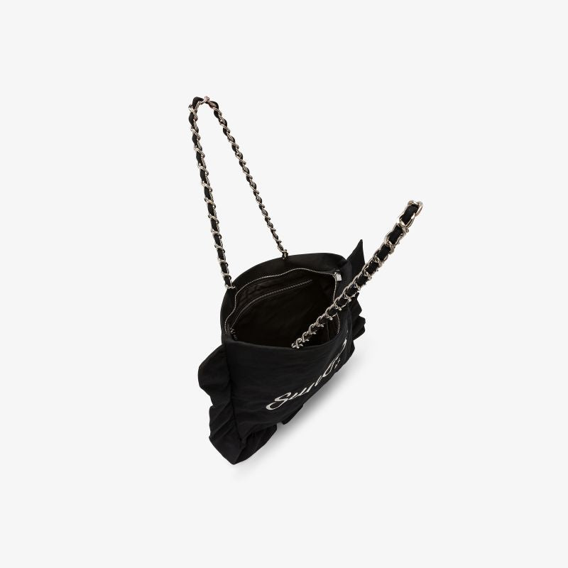Shopping bag Cali in tela di cotone con rouches nero Sun68