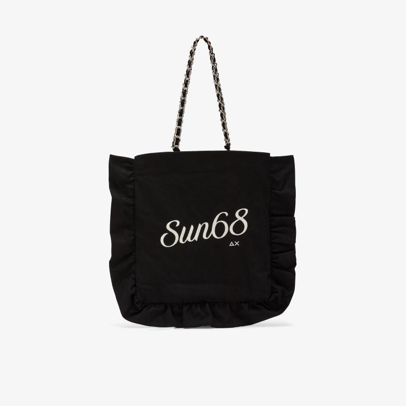 Shopping bag Cali in tela di cotone con rouches nero Sun68
