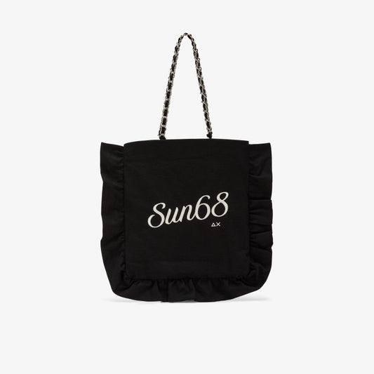 Shopping bag Cali in tela di cotone con rouches nero Sun68