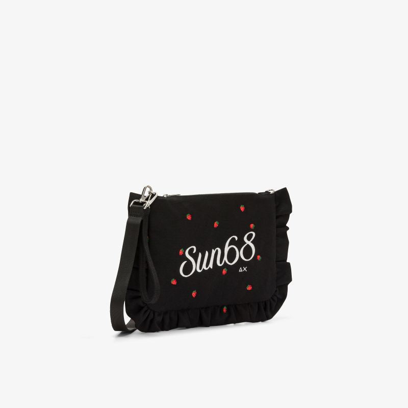 Pochette in tela di cotone con ricami nero/bianco panna Sun68