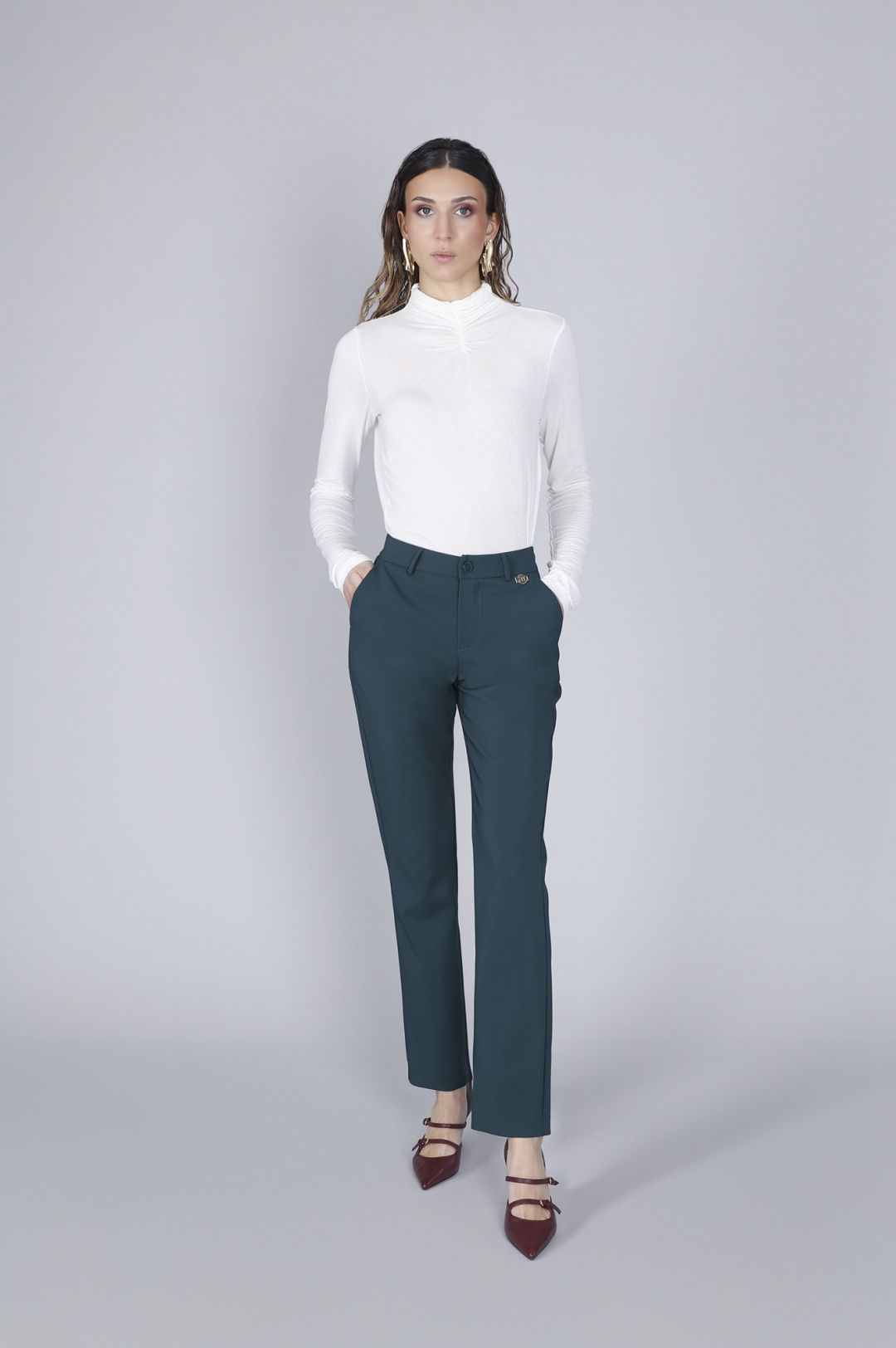 Pantaloni chino tessuto bistretch verde Cafè Noir