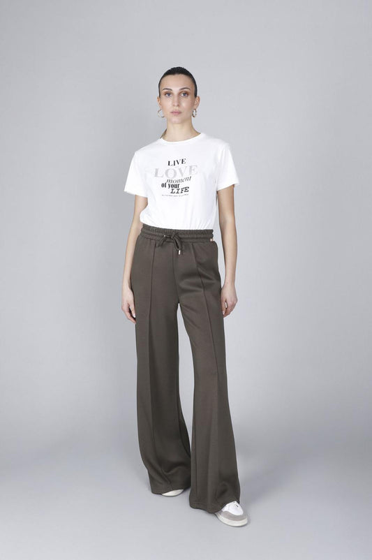 Pantaloni palazzo in scuba militare Cafè Noir