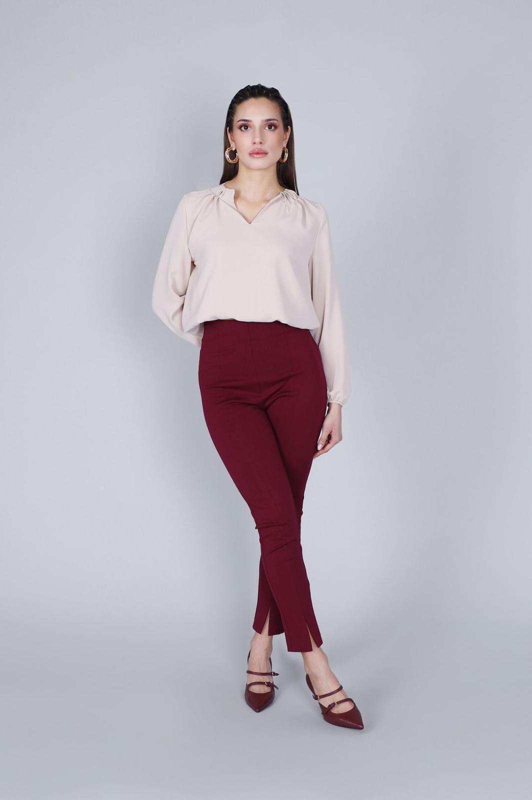 Pantaloni skinny vita alta tessuto elasticizzato burgundy Cafè Noir