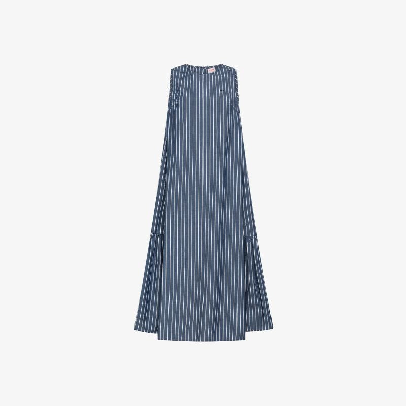 Abito in cotone a righe blu navy/bianco panna Sun68